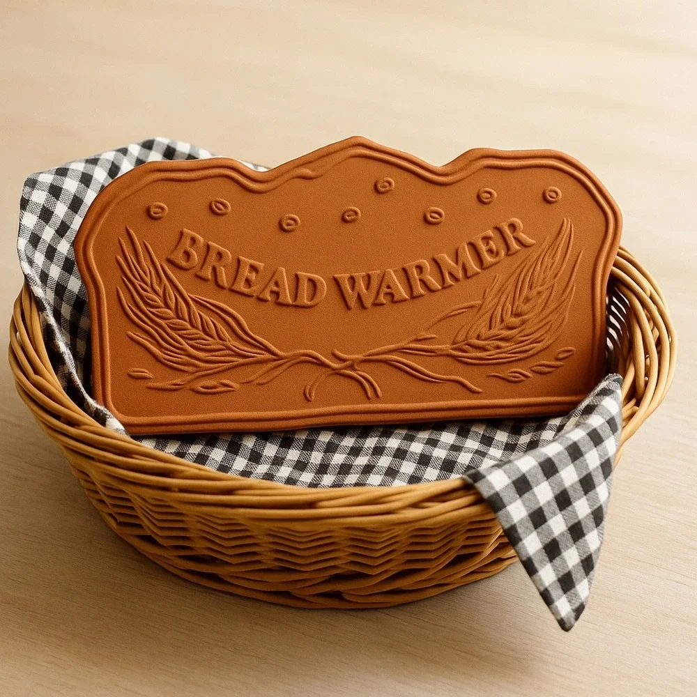 Terracotta Bread Warmer Tile Loaf Shape Wheat Design Basket‎ Insert Farmhouse
