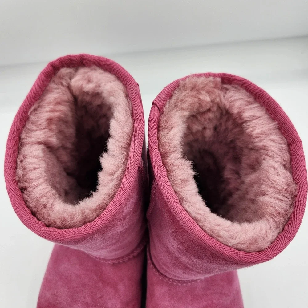 UGG Australia Classic Short Raspberry Suede Leather Boots‎ Womens Size 5 Ribbon