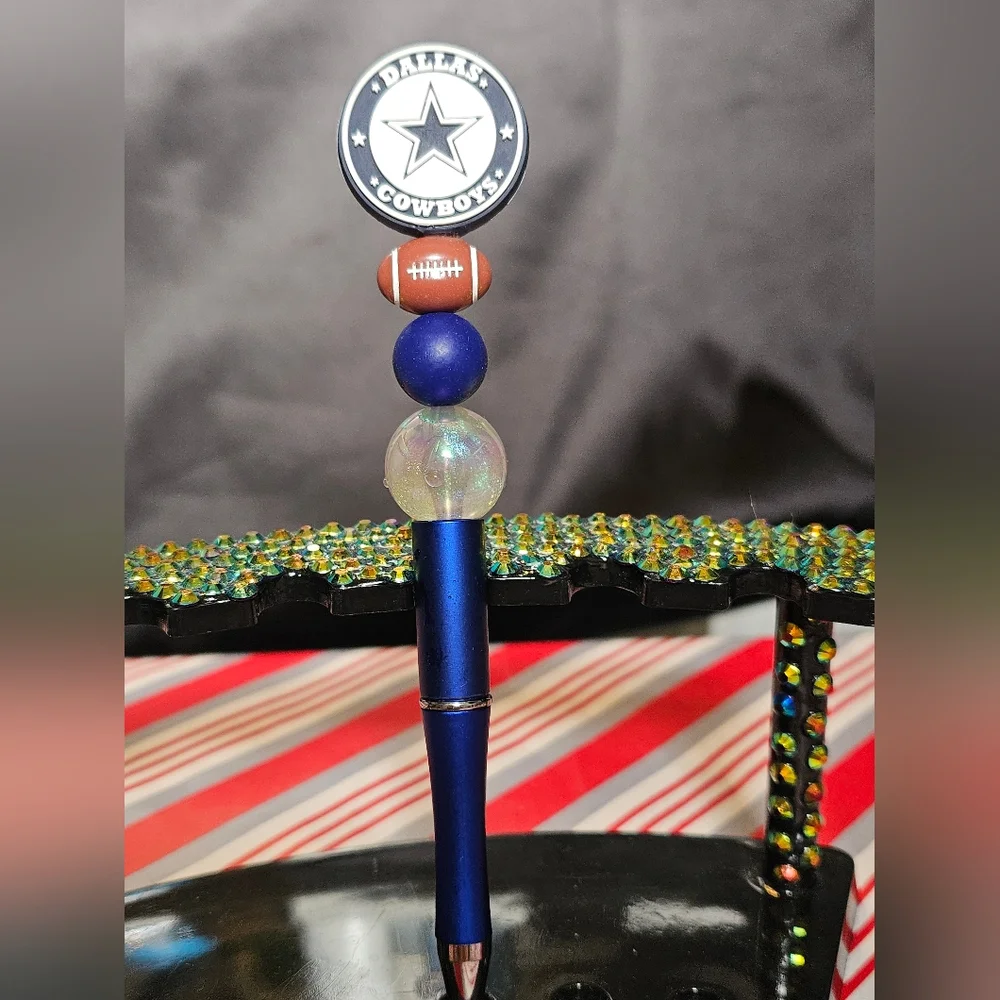 NFL Dallas Cowboys Sparkly/Blingy Custom Created Super Fan Beaded Pen