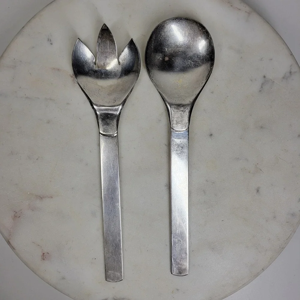 VTG Napier Salad Tongs Silver Plate Spoon Fork Serving Set MCM Minimalist 2 Pcs