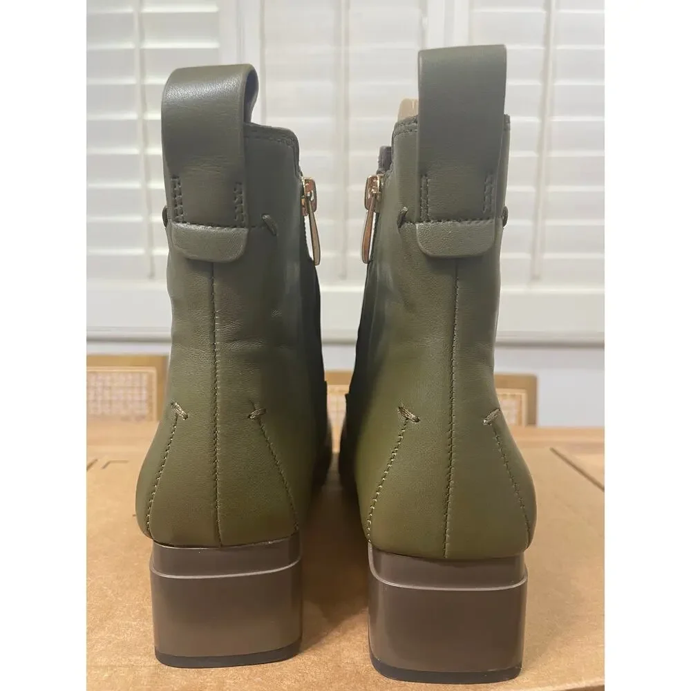 Franco Sarto Waxton Chelsea Boot Olive Green Leather Size 6.5 NIB Square Toe