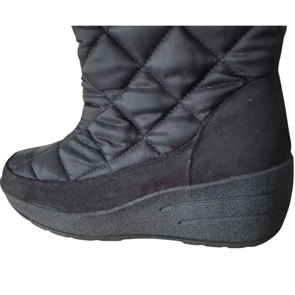 Canyon River Blues Womens Black Quilted Faux Fur Wedge Winter Boots Size 10M
