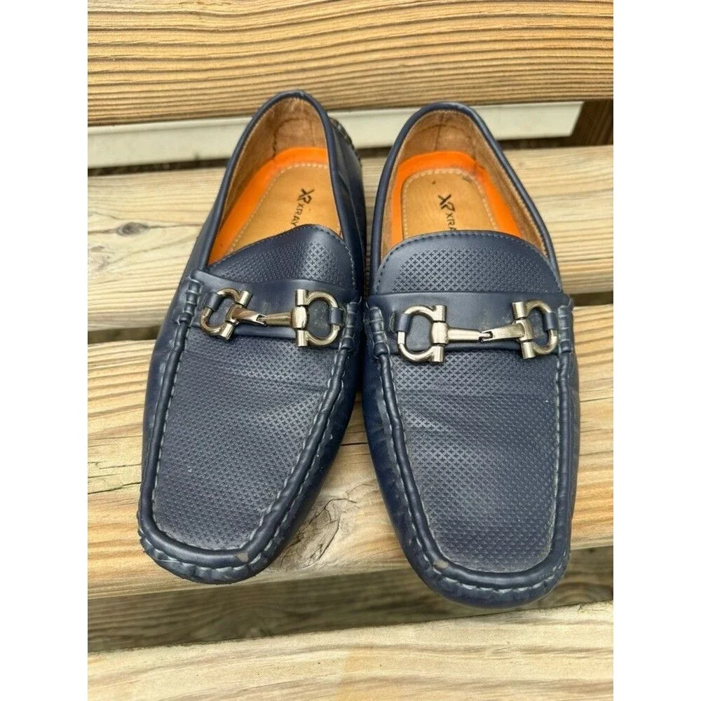 XRAY Men's Navy Driving Loafers Horsebit Slip On Moc Toe Casual Shoes Size 8