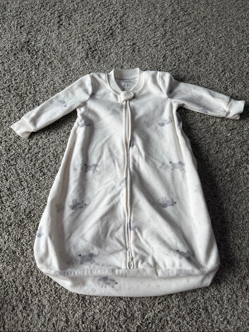 Carter's Cream Sleep Sack with Subtle Gray Elephant Print 0-3M