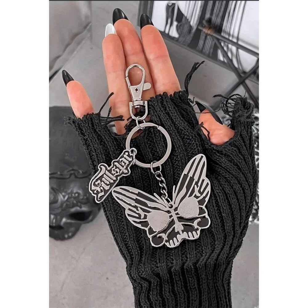 Killstar ✦ Darkspell Keychain ✦ Skull Butterfly Gothic Metal Accessory Black NWT