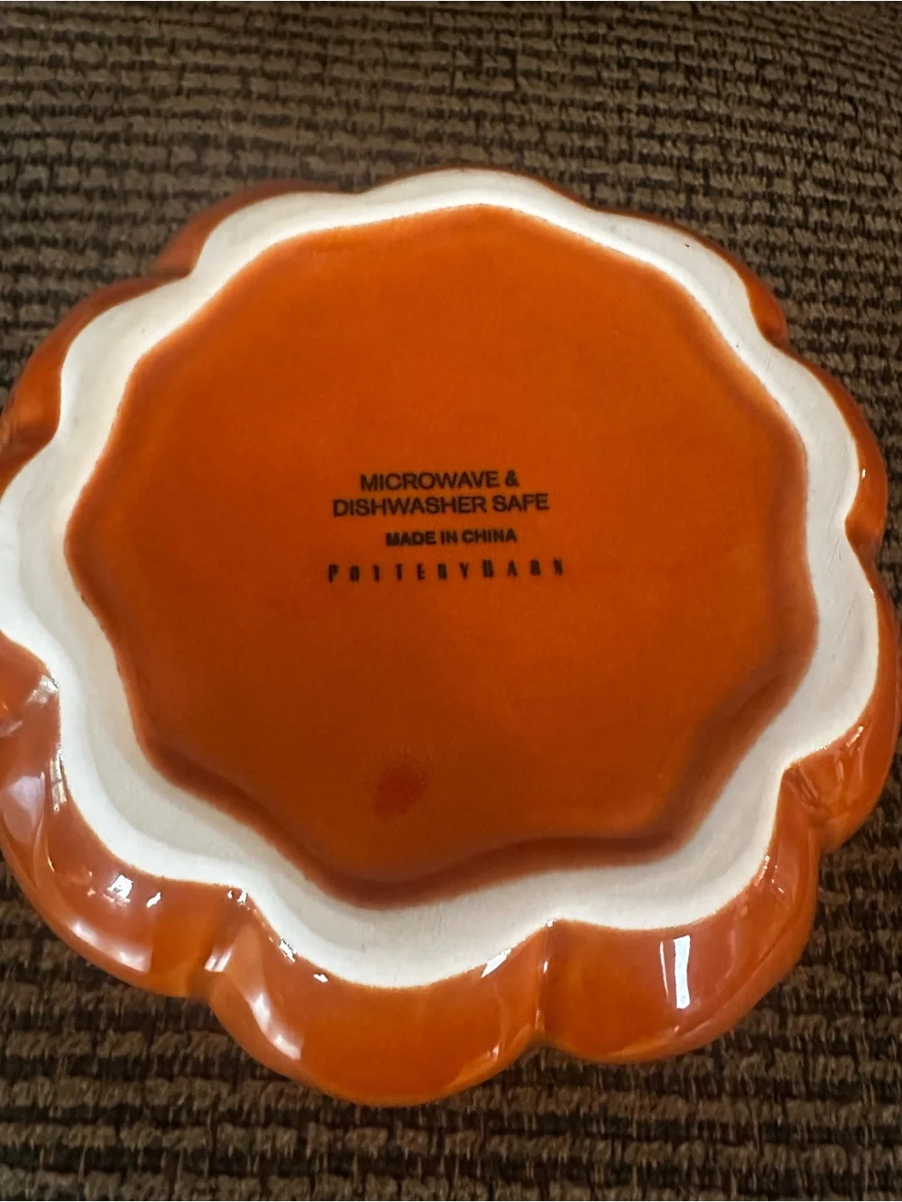 Glazed Ceramic Pumpkin Bowl - Bright Orange Pottery barn 4 1/2 in by 3 in