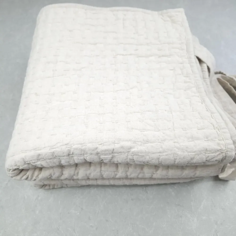 Pottery Barn Euro Sham Pick Stitch Quilted Cotton Linen Minimalist Farmhouse 2pc