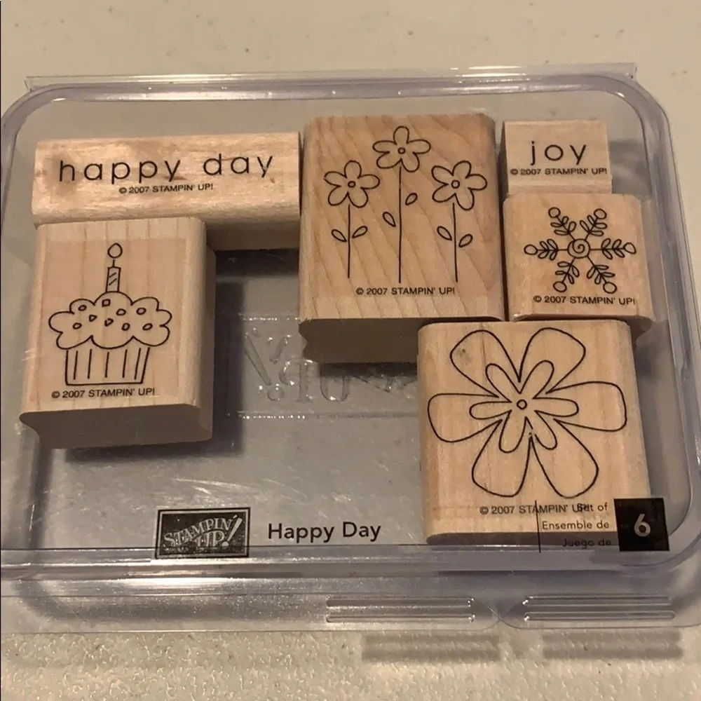 🎭 3/$25 - Stampin Up Happy Day wood block set of 6