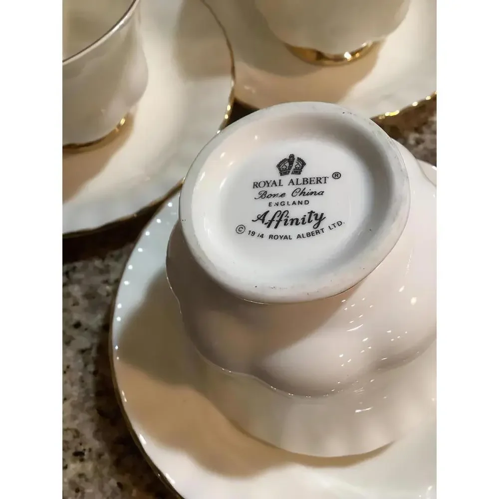 Royal Albert White and Gold Affinity Bone China Teacup Set - Scalloped Edge