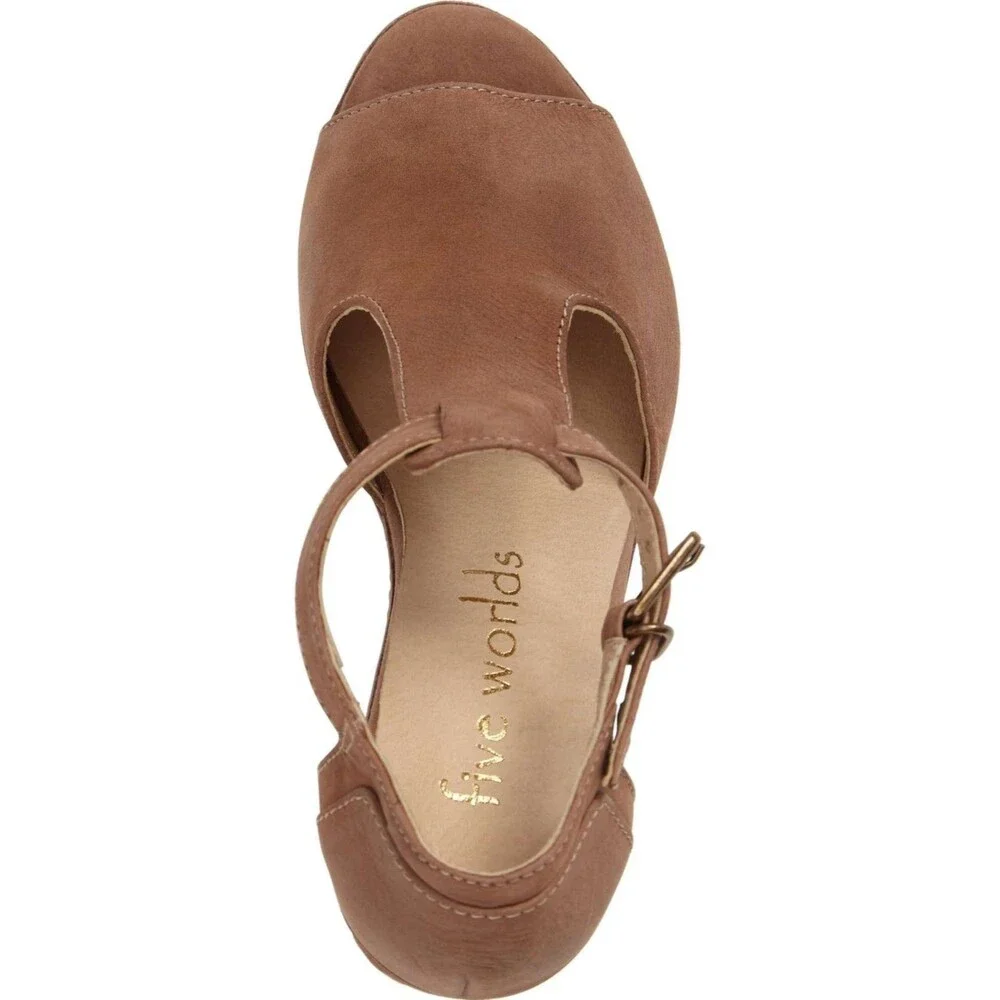 NWOB Five Worlds by Cordani Drama Suede Wooden Wedge Sandal