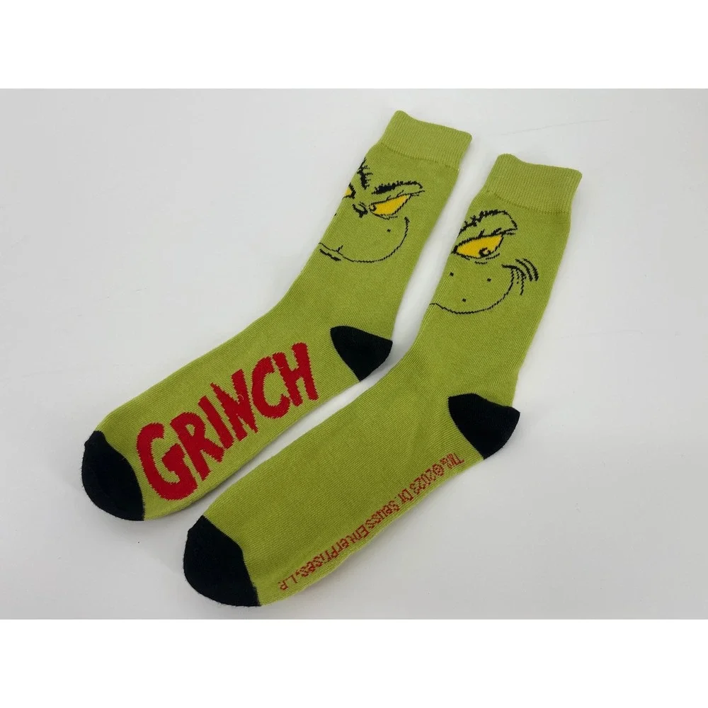 Dr. Seuss Grinch Crew Socks One Size Green Excellent Holiday Character 2023