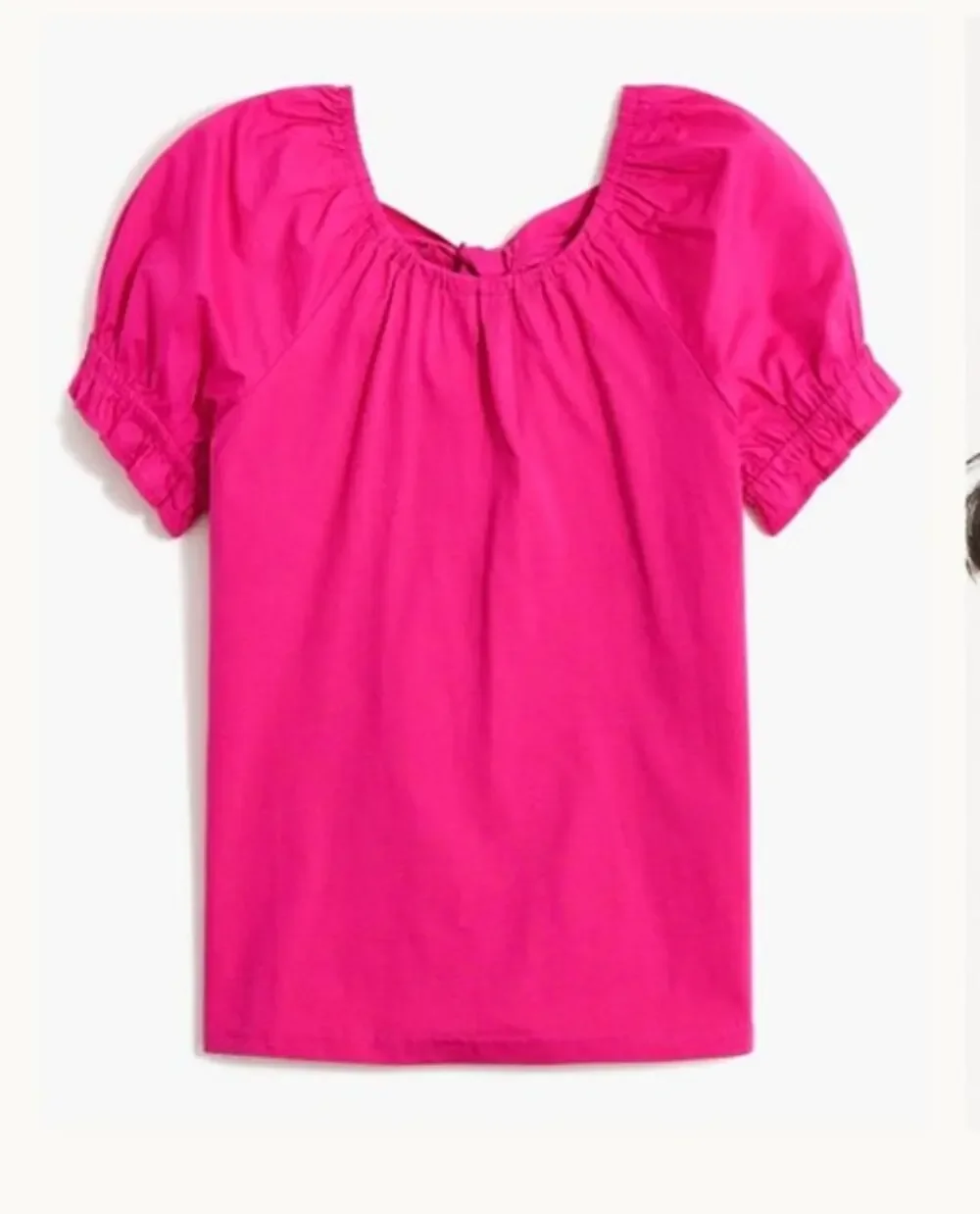 J Crew Tie Back Poplin Top Medium Fuchsia 100% Cotton Puff Sleeve Preppy Relaxed