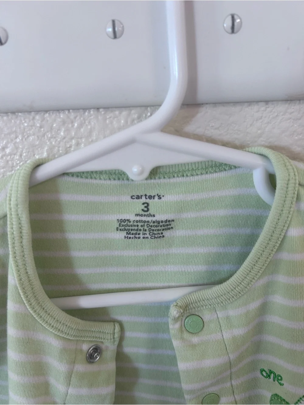 Carter's Light Green & White Striped Turtle Footed One-Piece