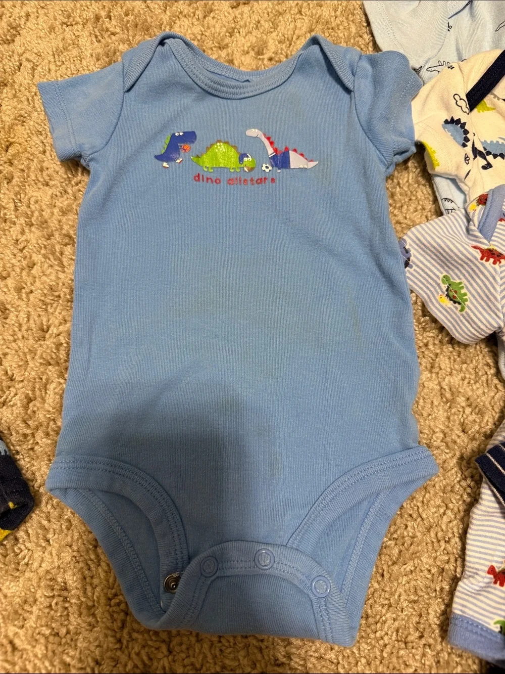 0-3 month Baby Dino Mix 7 Piece Set in Blue, Navy, Cream, Light Blue