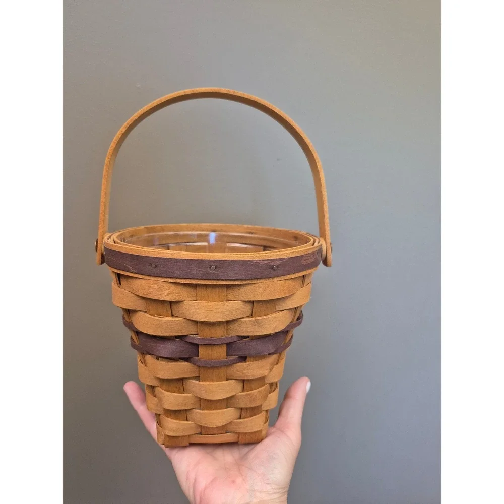 Longaberger‎ 1994 Small Basket Wood Handle Woven Farmhouse Decor w Liner