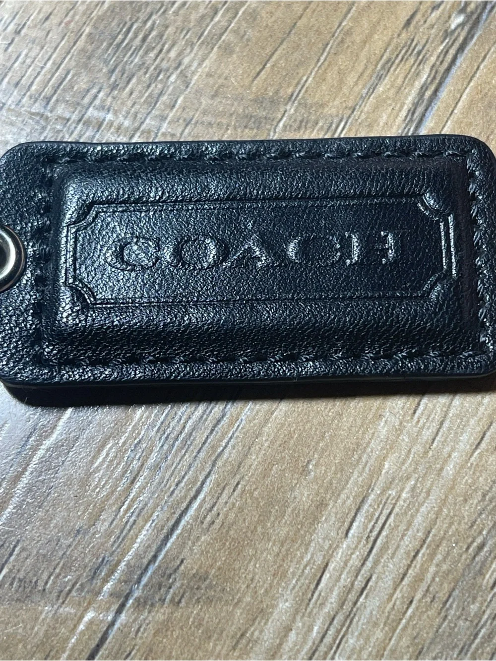 Coach Black Embossed Leather Tag Key Fob