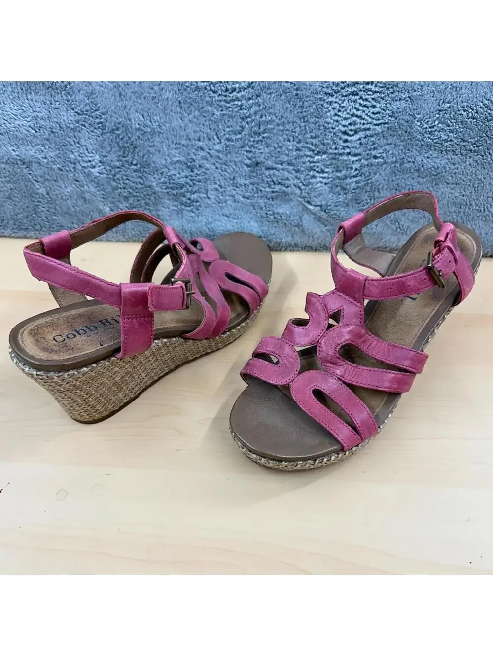 Cobb Hill Hannah Coral Pink‎ Leather Espadrille Wedge Sandals