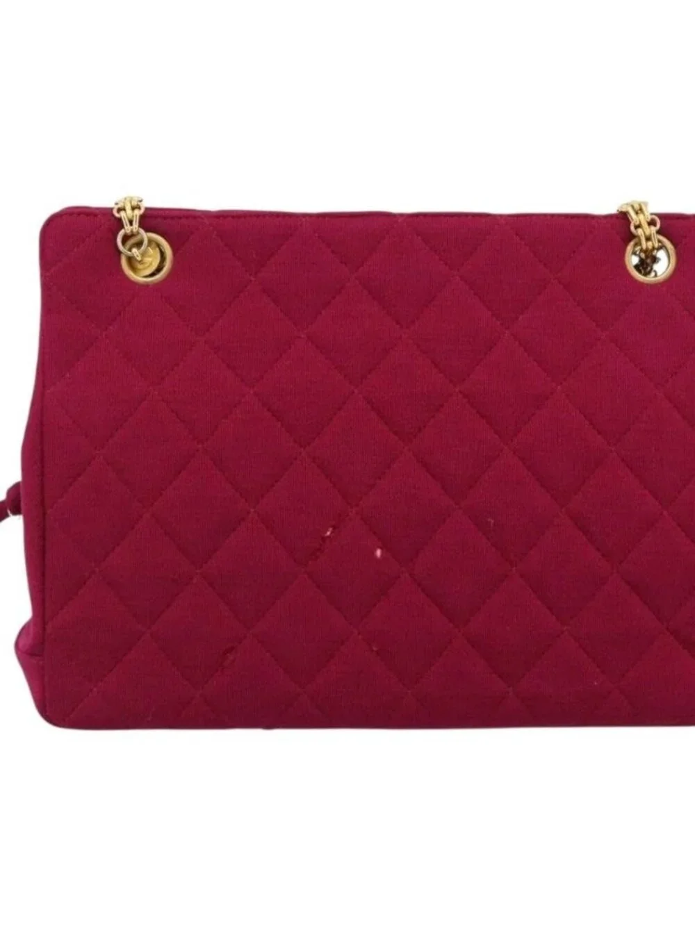CHANEL Matelasse Chain Shoulder Bag Cotton Jersey Wine Red Gold CC Auth 185539