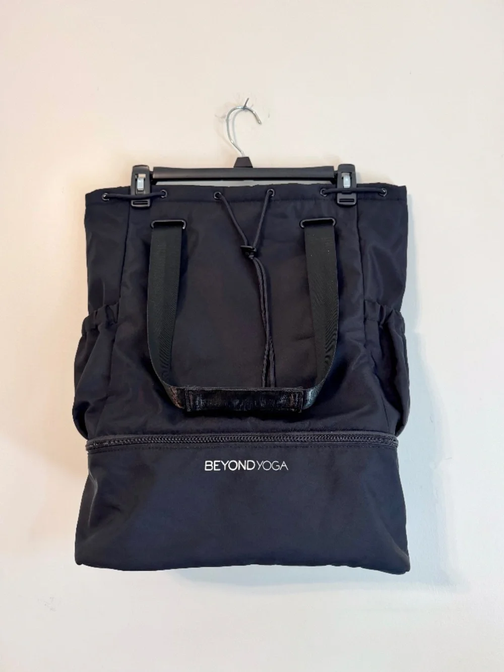 BEYOND YOGA Black Convertible Gym Bag Backpack Drawstring Tote Shoe Compartment