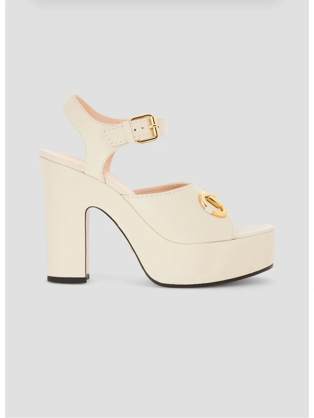 Gucci Cream Platform Ankle-Strap Sandals with Gold Hardware