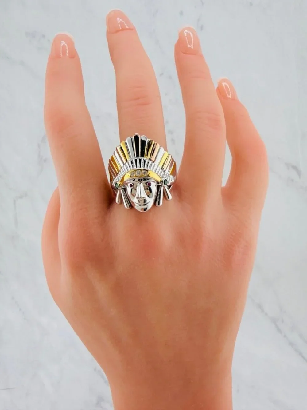 925 Sterling Silver Native American Chief Ring | Indian Chief Ring | Men’s