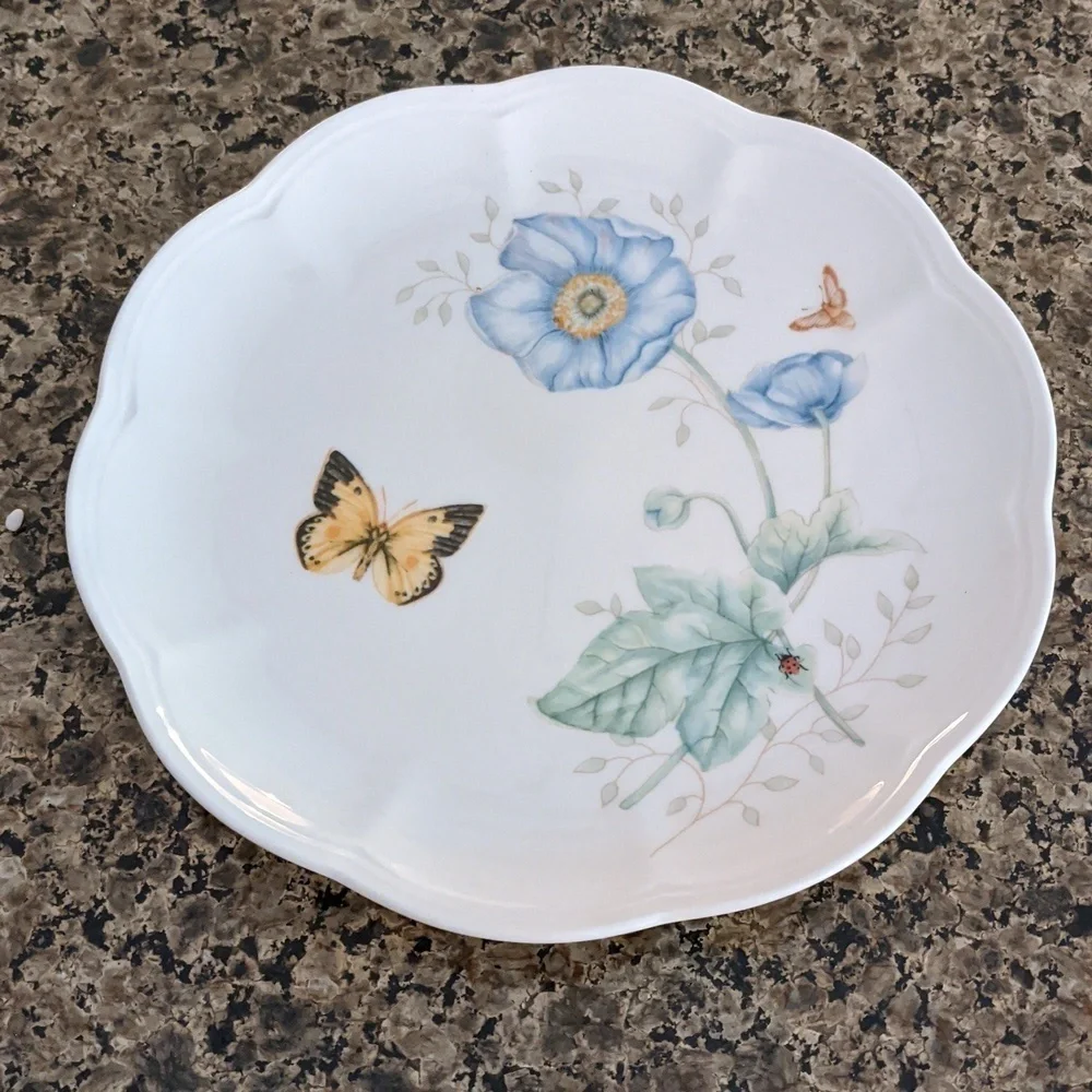 LENOX salad plate Butterfly Meadow Monarch  ladybug flower spring Easter scallop