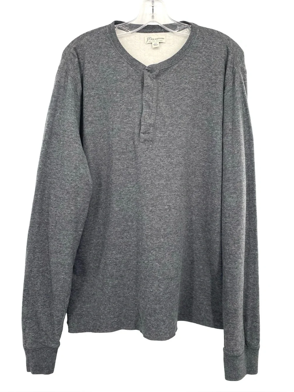 J. Crew Knit Goods Men’s Henley Sweatshirt Gray Terry Cotton Large Tall