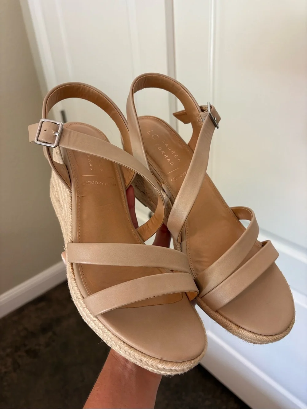 LC Lauren Conrad Beige Espadrille Wedge Sandals