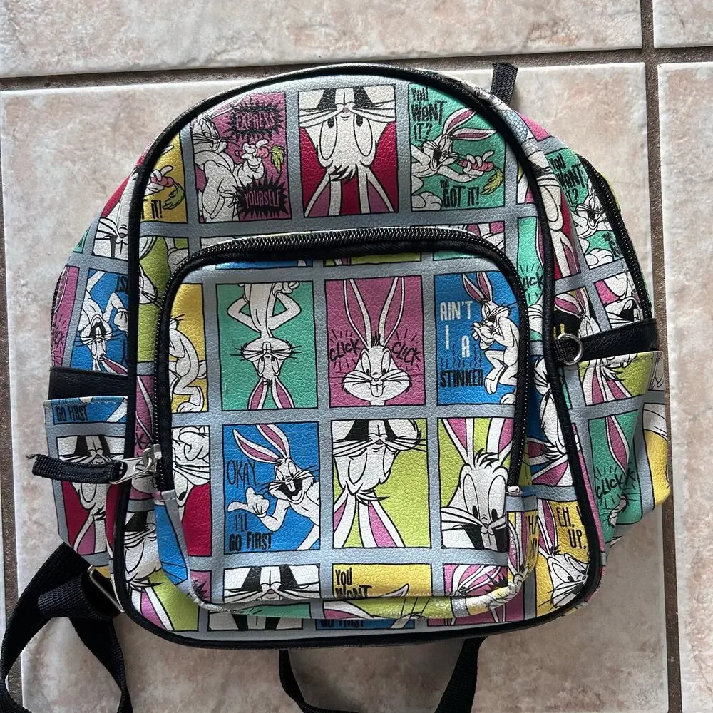 Looney Tunes Bugs Bunny Comic Print Backpack Colorful Retro Bag Warner Bros