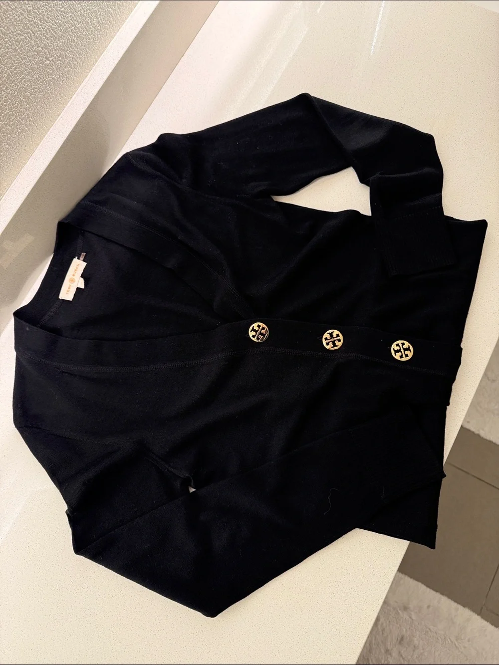 Tory Burch Black Cardigan with Gold Logo Buttons Size Small