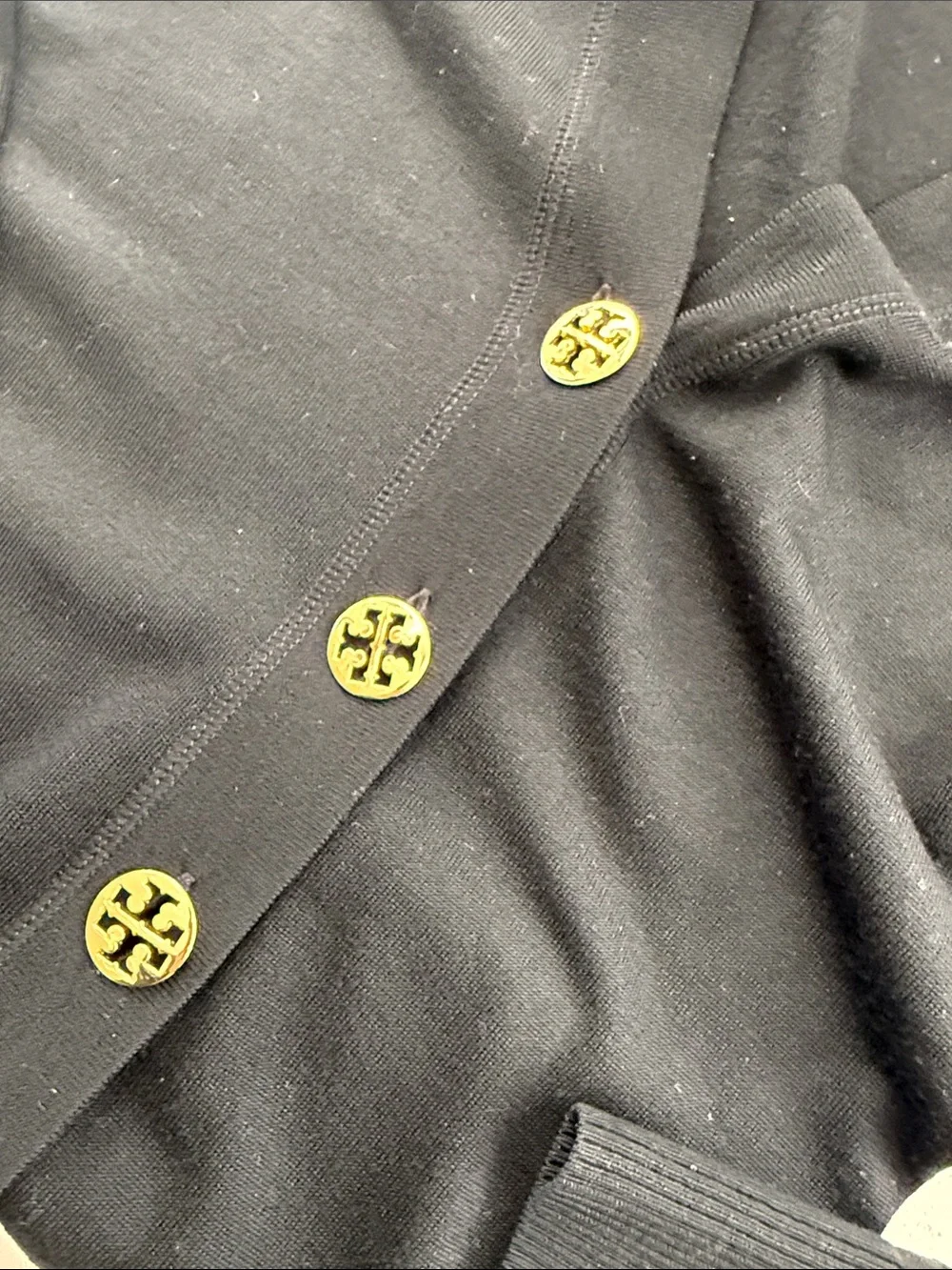 Tory Burch Black Cardigan with Gold Logo Buttons Size Small