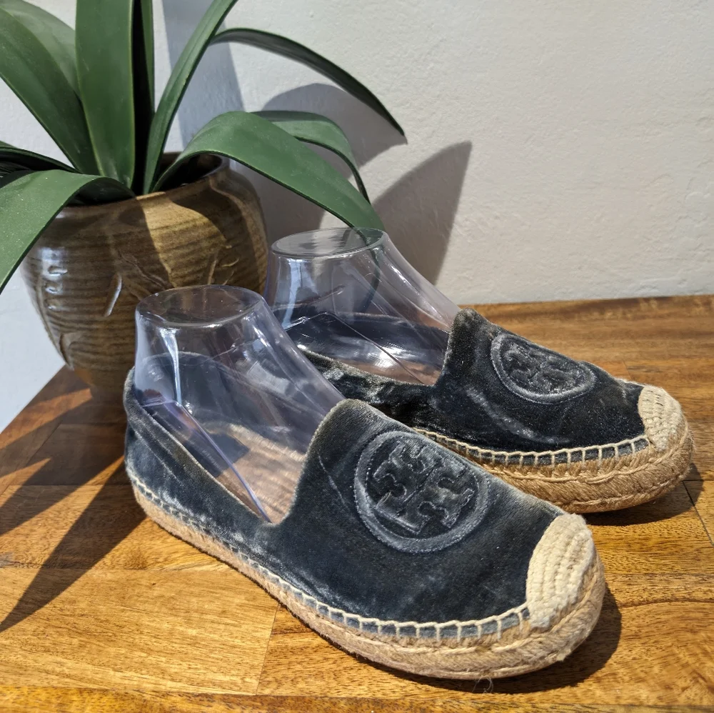 Tory Burch Women's Size‎ 8 Velvet Platform Espadrille Black Rare Harbor Slip On
