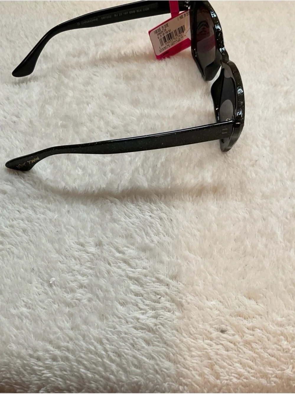 Betsey Johnson Black Cat-Eye Sunglasses with Pink Heart Accents