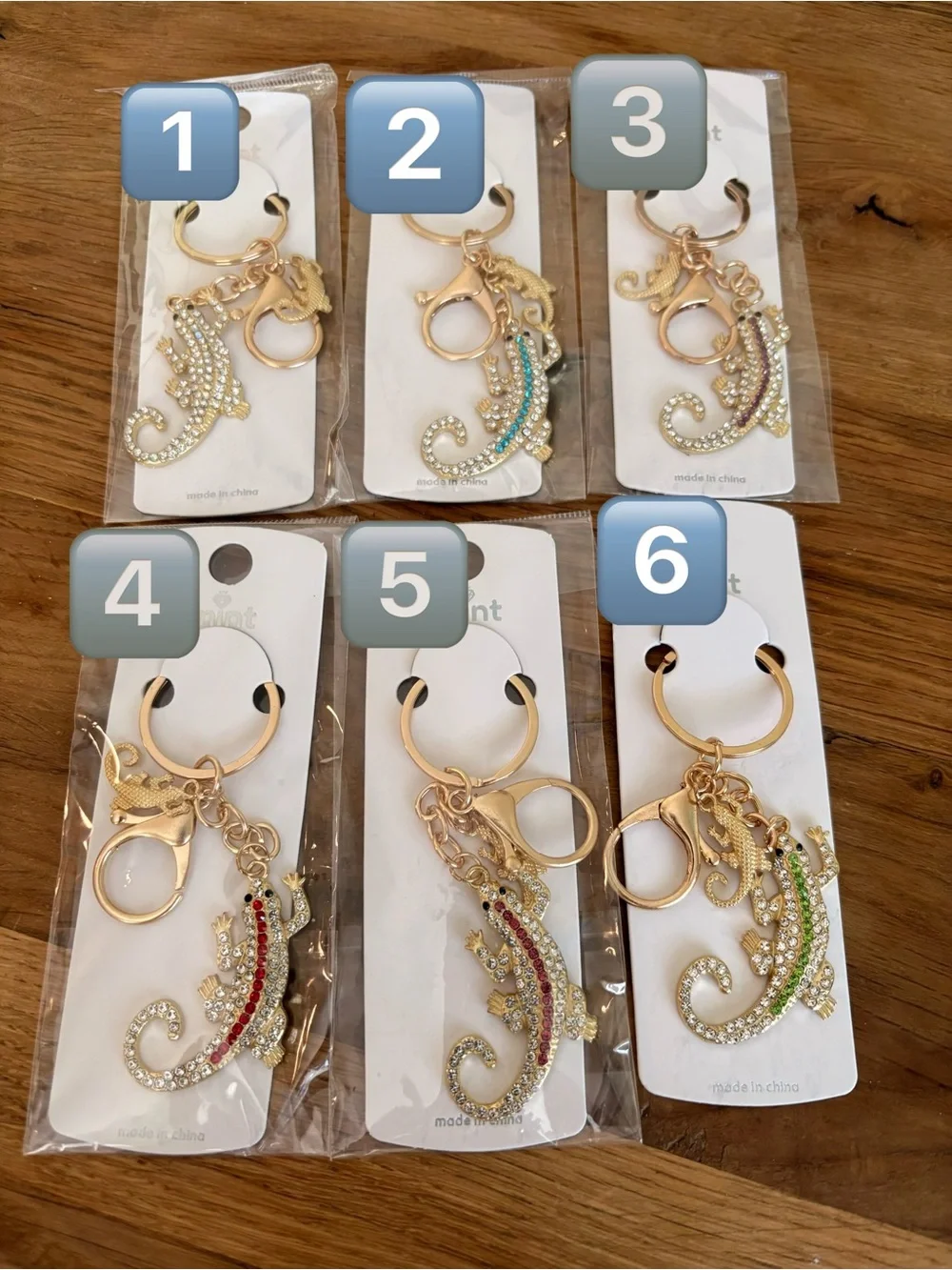Rhinestone Lizard Keychain Charm - Gold with Colored Rhinestones