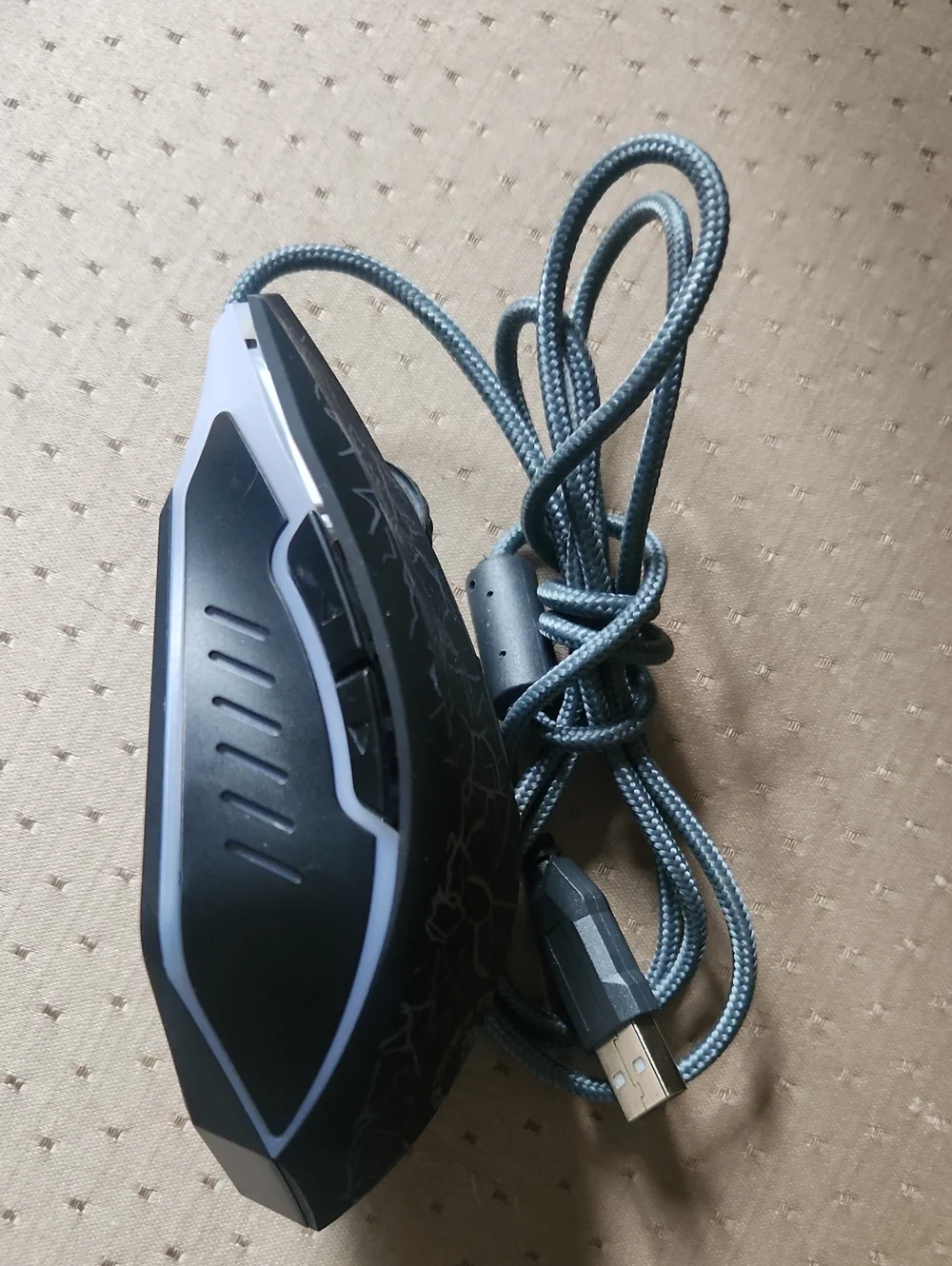 Wired Black Gaming Mouse with Blue Braided Cable