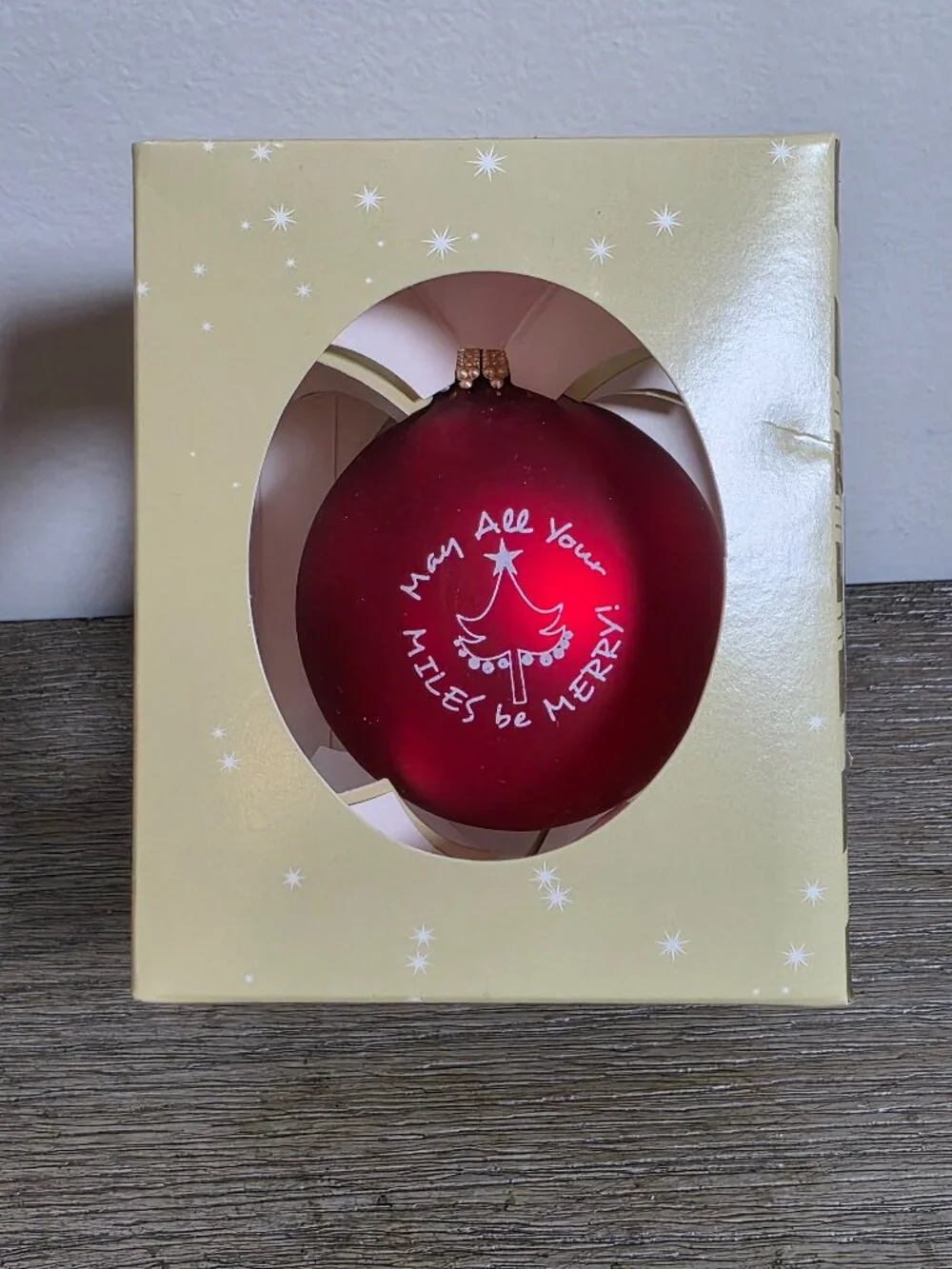 May All Your MILES Be MERRY! Red Glass Christmas Ornament READ