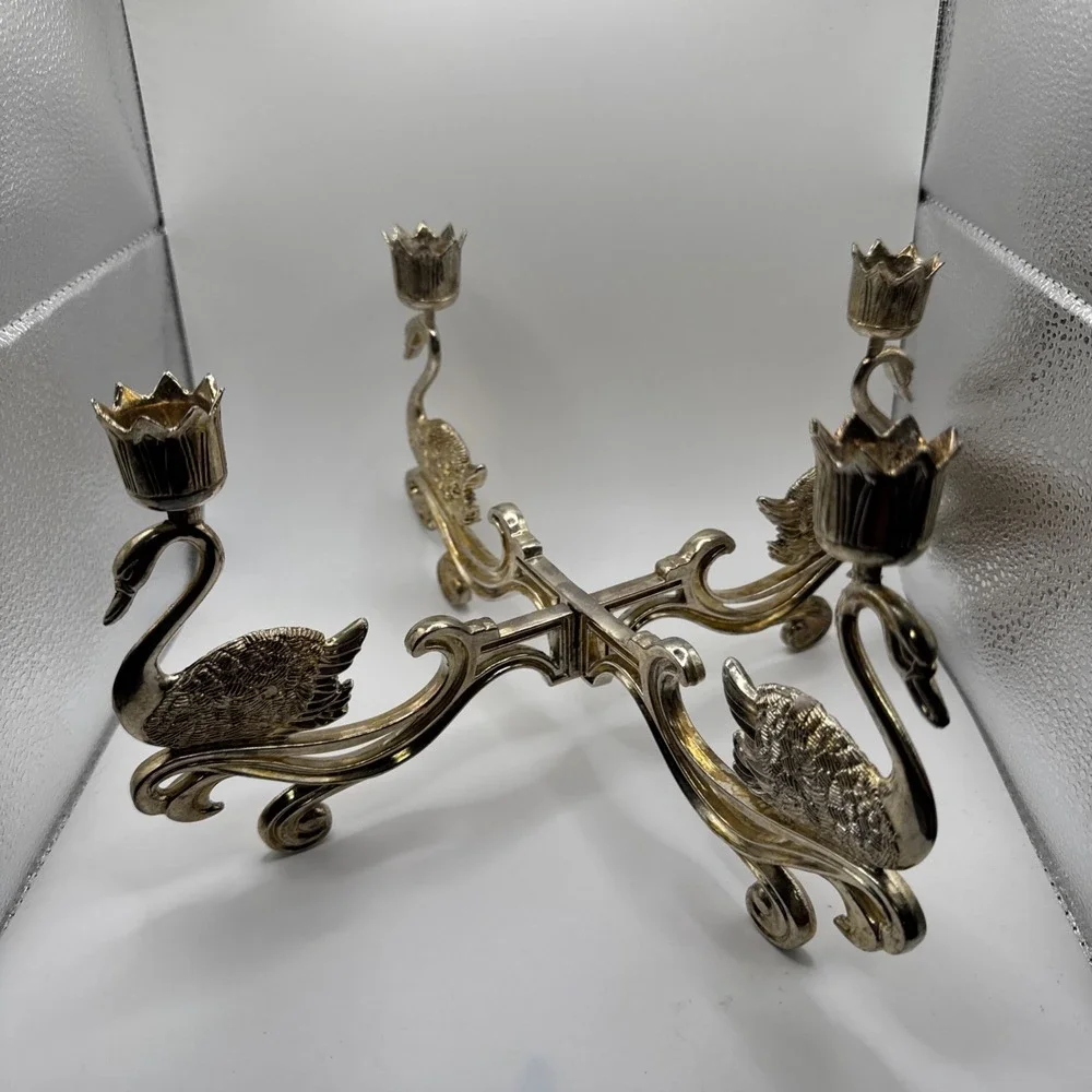 Vintage Silver Plated Swan Candelabra 4 Arm Candle Holder G.B. Reg No 1033795