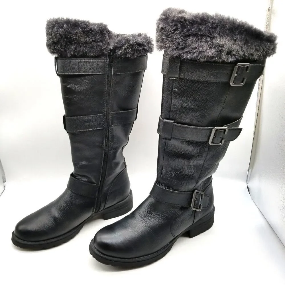 b.o.c. Women Juvelen Tall Boots Size 6.5‎ Leather Faux Fur Black
