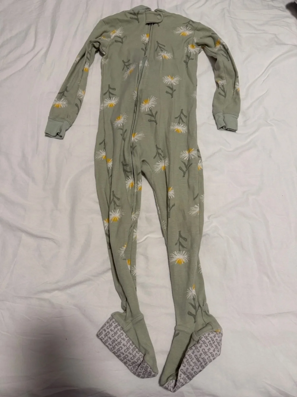 Carter's Sage Green Floral Footed One-Piece Pajamas