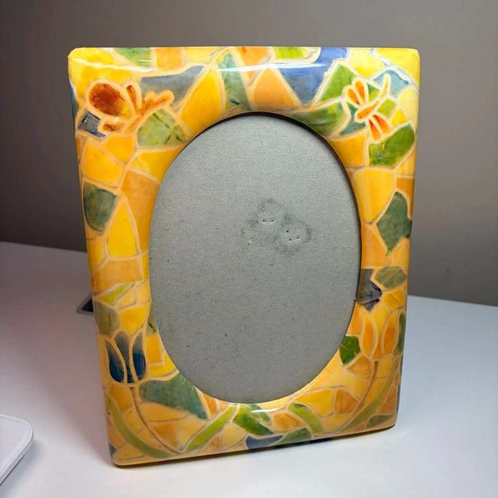Vintage Style Mosaic‎ Dragonfly Floral Photo Frame Yellow Blue Green 5x7 4x6