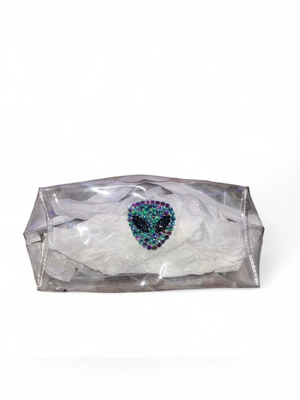 Clear See Through Rhinestone Alien Make Up Cosmetics Bag New