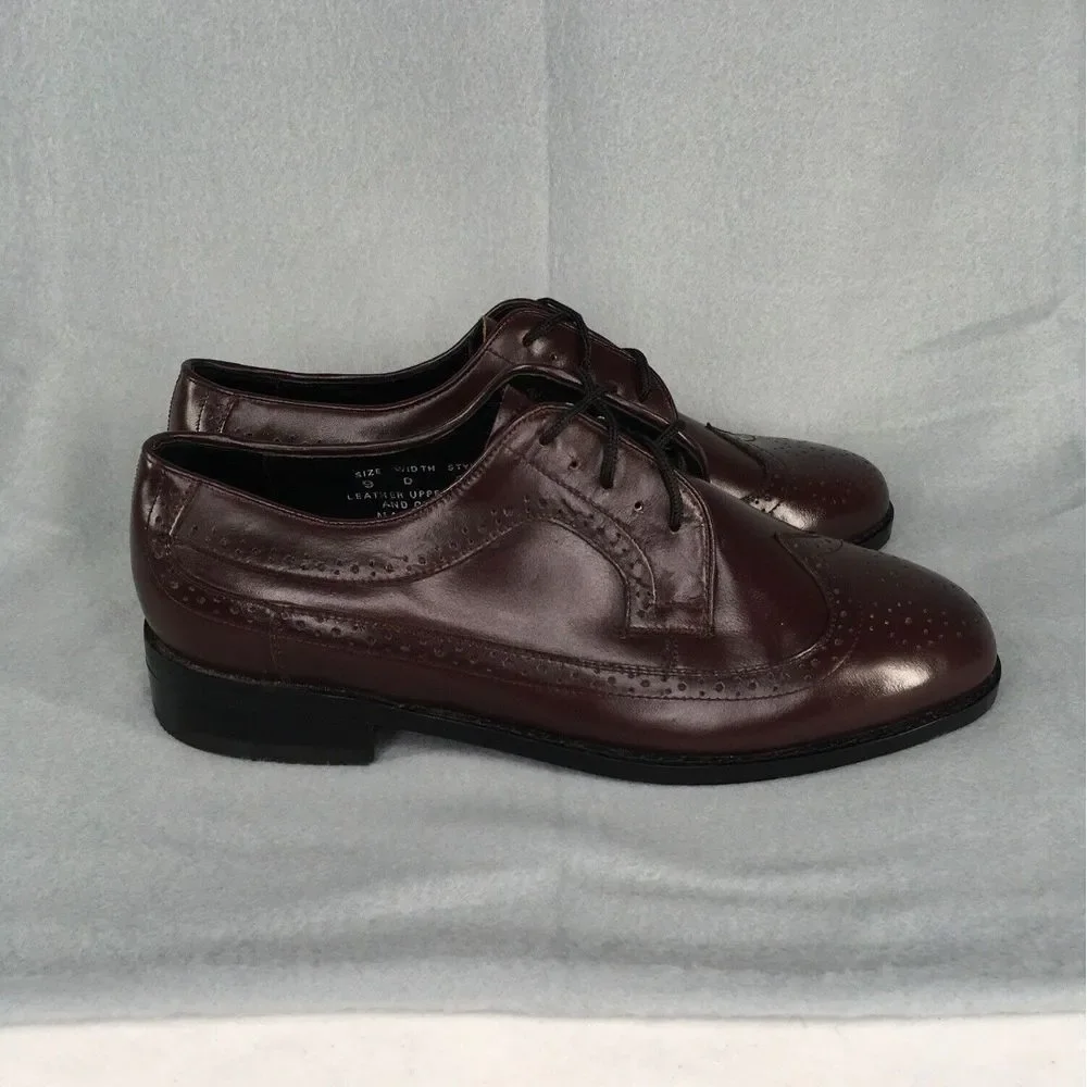 Men's London Square‎ Leather Oxford Shoes Burgundy Size 9D Brogue Style