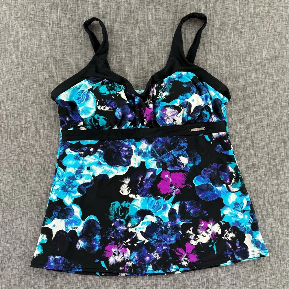 ZeroXPosur Swimwear Bikini Tank Padded 12 Girls or Small Adult Floral Black Blue