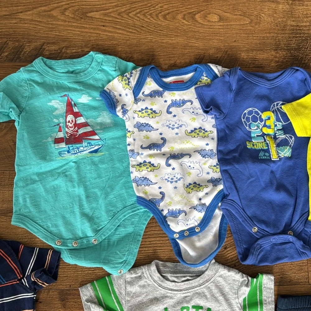 Bundle of baby boy clothes, size 3 months, shorts, swim, short sleeve bodysuits