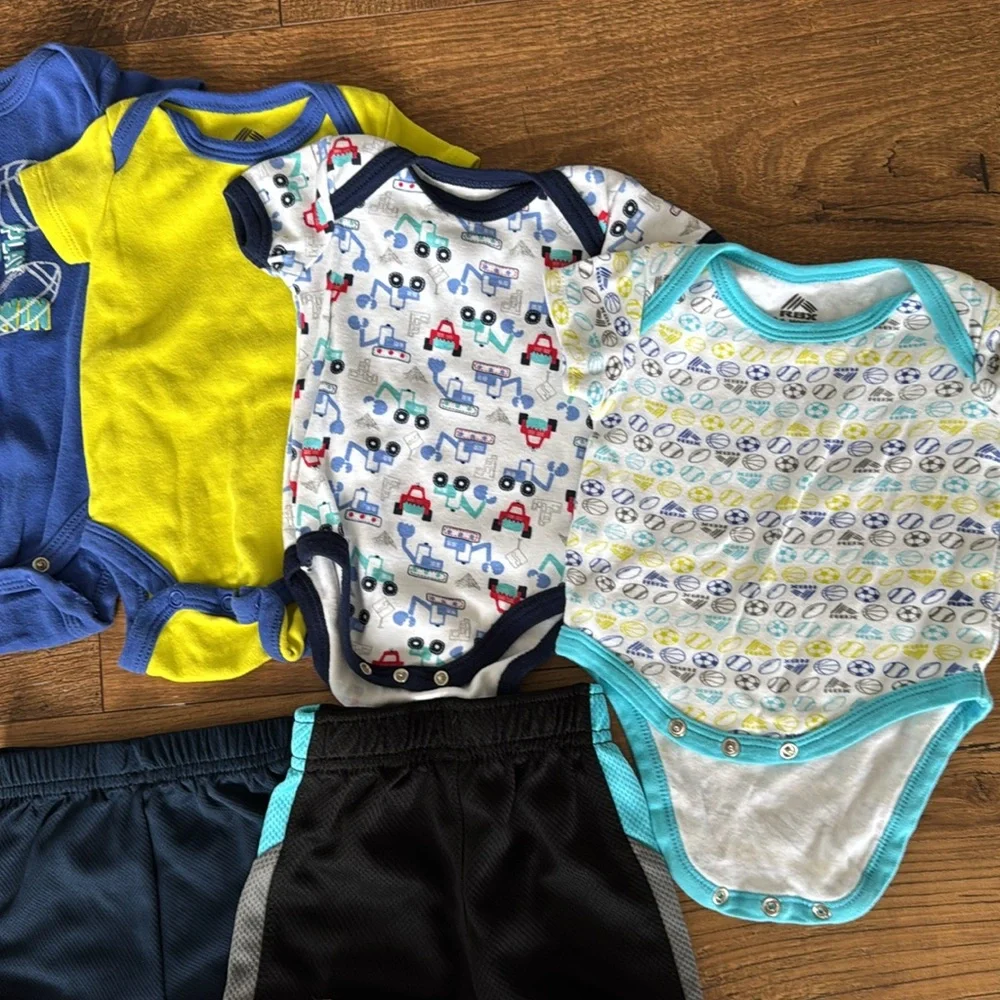 Bundle of baby boy clothes, size 3 months, shorts, swim, short sleeve bodysuits