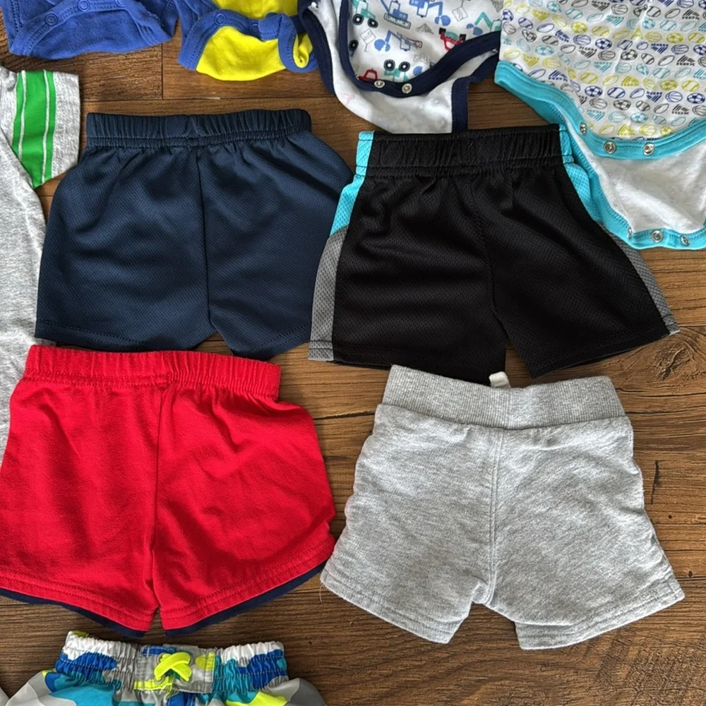 Bundle of baby boy clothes, size 3 months, shorts, swim, short sleeve bodysuits
