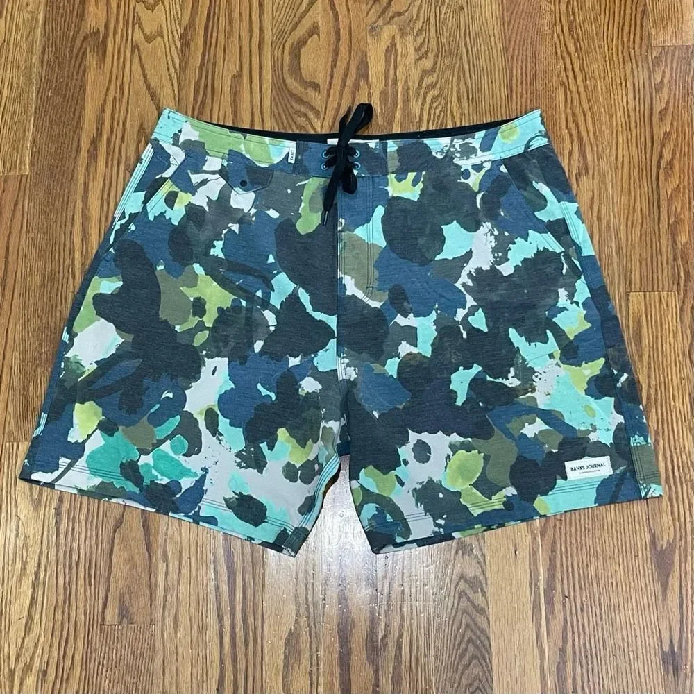 Banks Journal Camouflage Board Shorts. Size 34.
