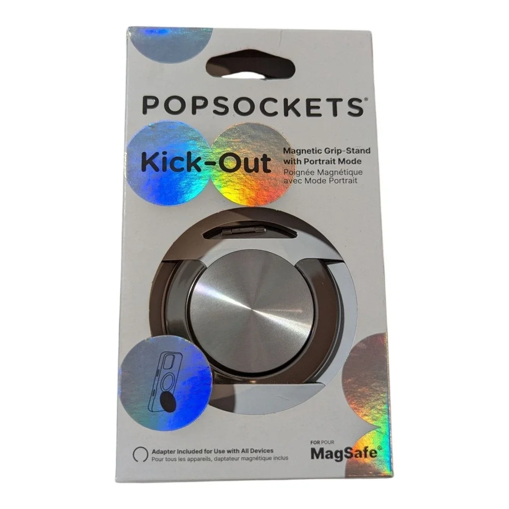 17-O PopSockets MagSafe‎ Kick-Out PopGrip Phone Grip & Stand Ring Alum Silver
