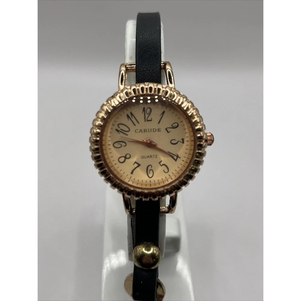 Carude Women's Quartz Wrap Watch Black‎ Band Rose Gold Case- New Battery