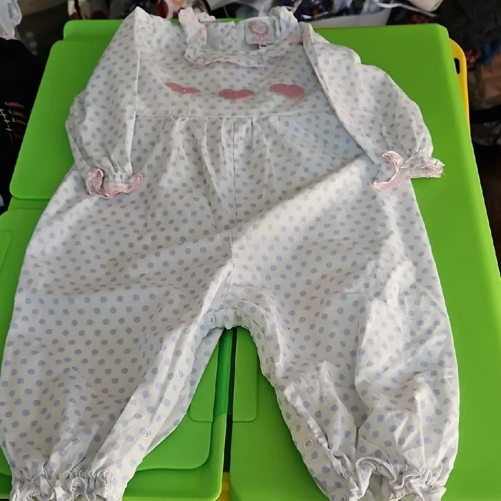 CO Baby Romper with Blue Dots and Pink Details